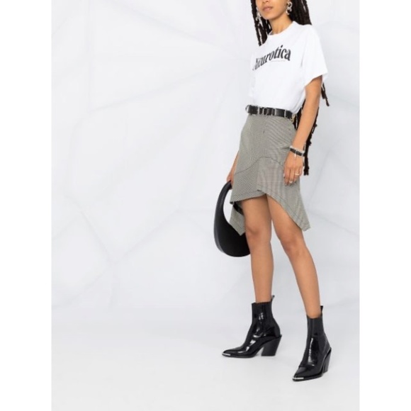 Alexander Wang Houndstooth Ruffle Hem Mini Skirt Black White 4 Small NWT - Picture 4 of 13